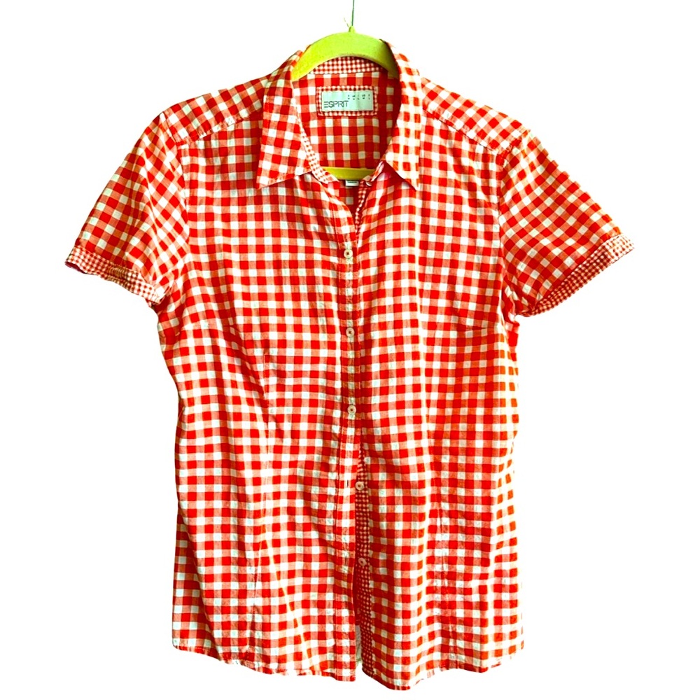 Esprit short sleeve cinched Gingham red shirt